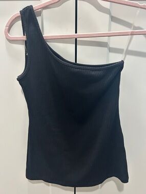 INC International Concepts Black One-Shoulder Ribbed Tank Top